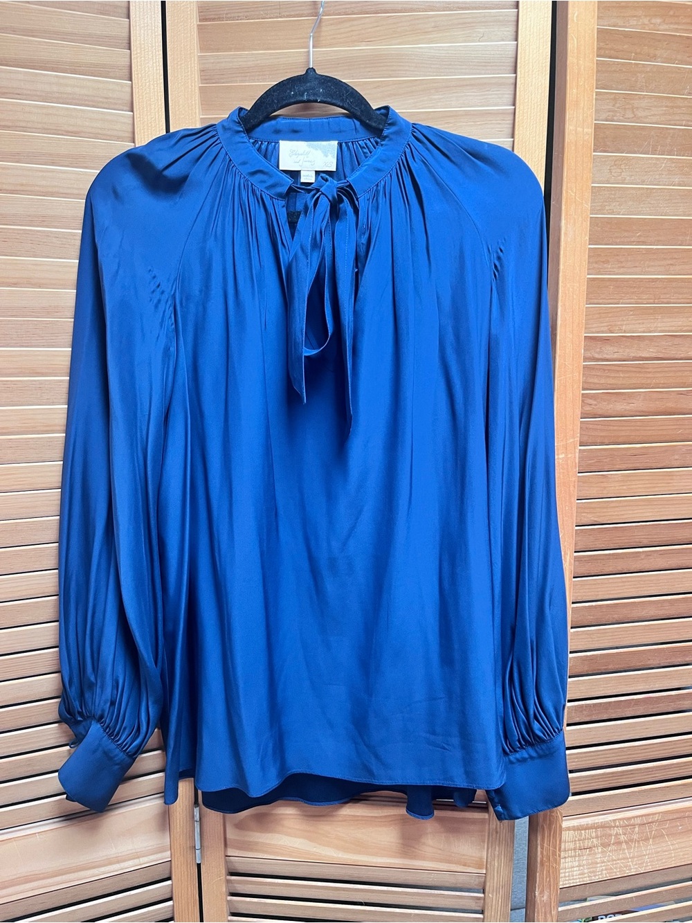 Elizabeth and James Royal Blue Tie-Neck Long Sleeve Blouse